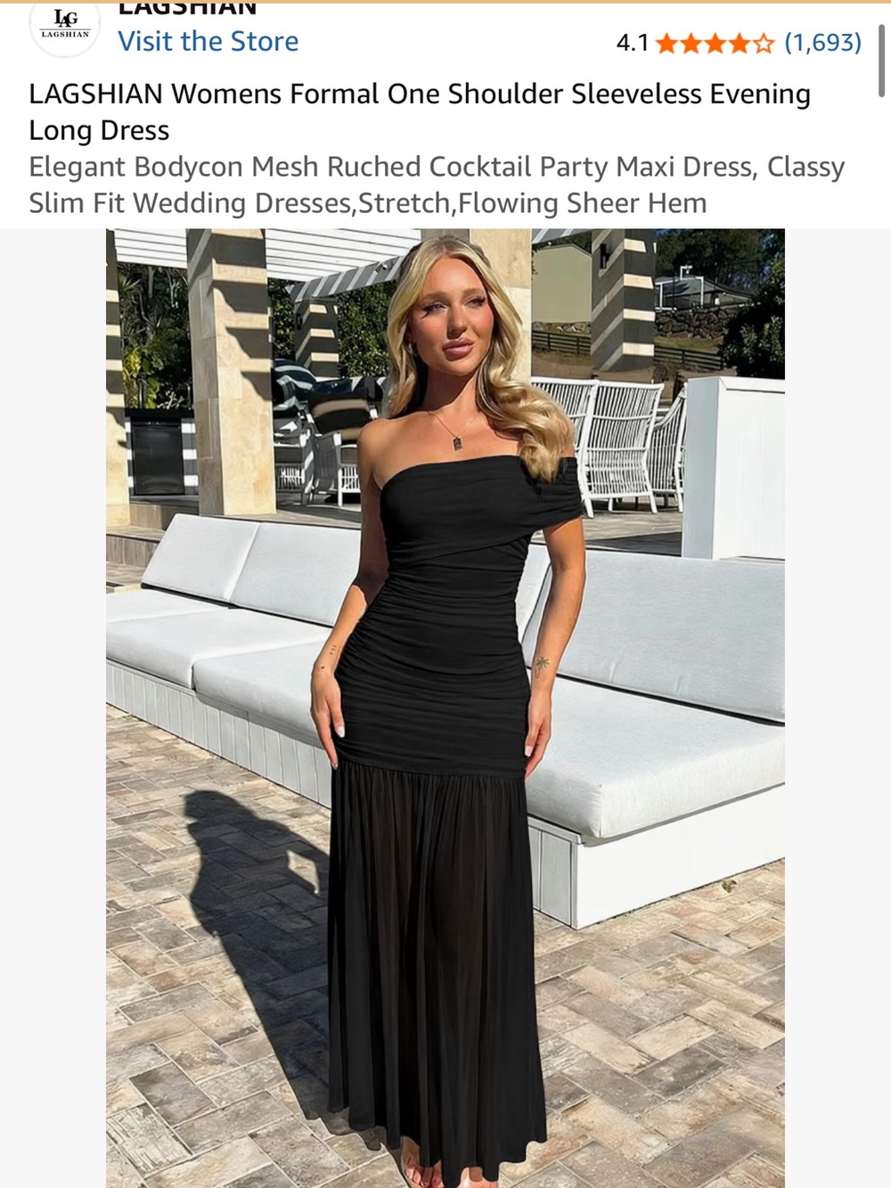 Amazon One-Shoulder Black Evening Maxi Dress